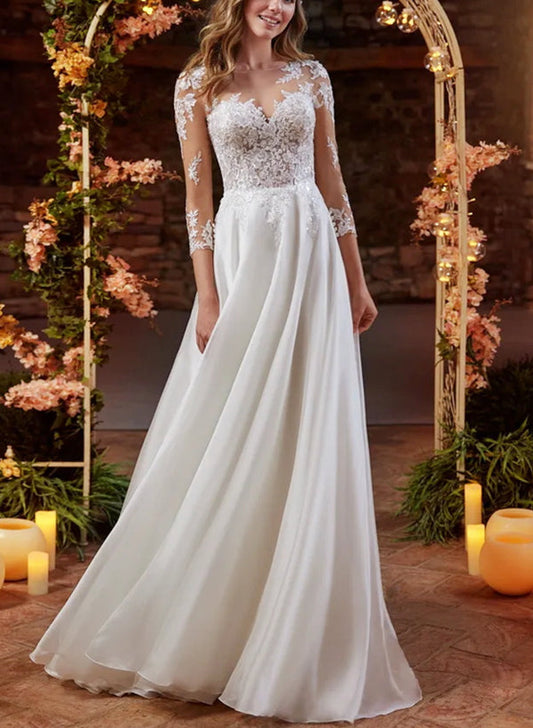 Boho Lace Wedding Dresses With 3/4 Sleeves