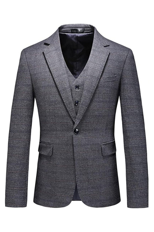 Hiram Gray Three-Piece Notched Lapel Business Suit for Men