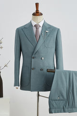 Hobart Blue Double-Breasted Peaked Lapel Prom Suit for Men