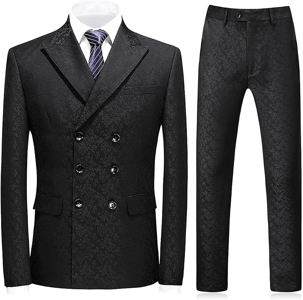 Emmett Black Double-Breasted Jacquard Prom Suit for Men