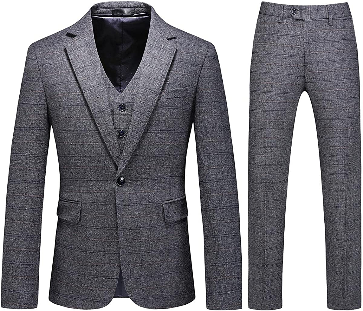 Hiram Gray Three-Piece Notched Lapel Business Suit for Men