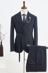 Herbert Black Striped Peaked Lapel Prom Suit for Men