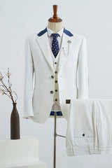 Hugo White Three-Piece Notched Lapel Prom Suit for Men