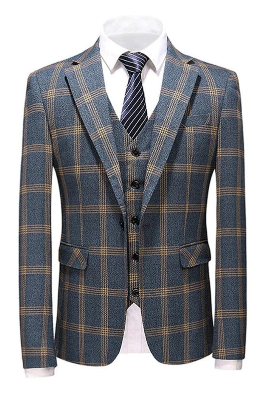 Marsh Blue Notched Lapel Three-Piece Business Suit