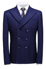 Ethan Blue Striped Double-Breasted Peaked Lapel Business Suit