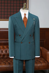 Ideii Mint Green Double-Breasted Striped Business Suit for Men