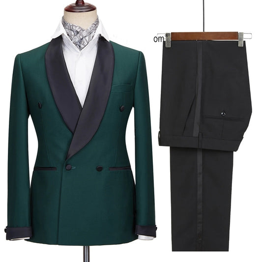 Adam New Arrival Deep Green Wedding Suit with Black Shawl Lapel