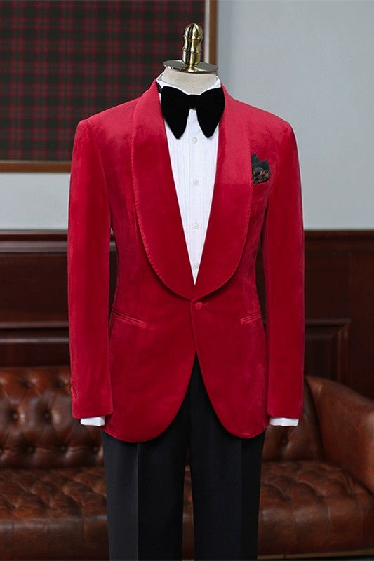 Ahern Red Velvet Shawl Lapel Wedding Suit for Men