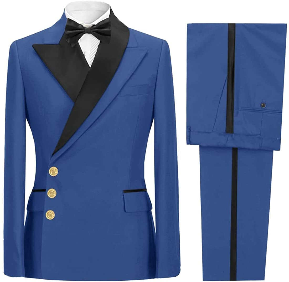 Amos Blue Peaked Lapel Prom Suit for Men - Newest