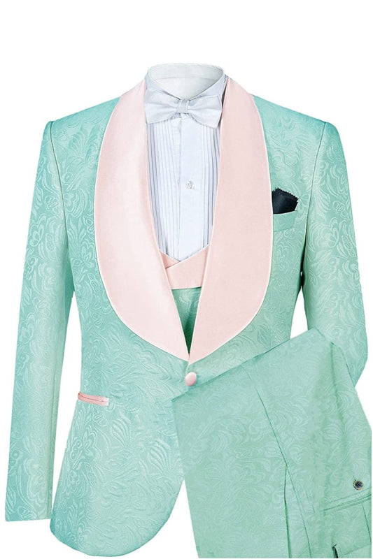 Angus Light Green Jacquard Shawl Lapel Wedding Suit for Men