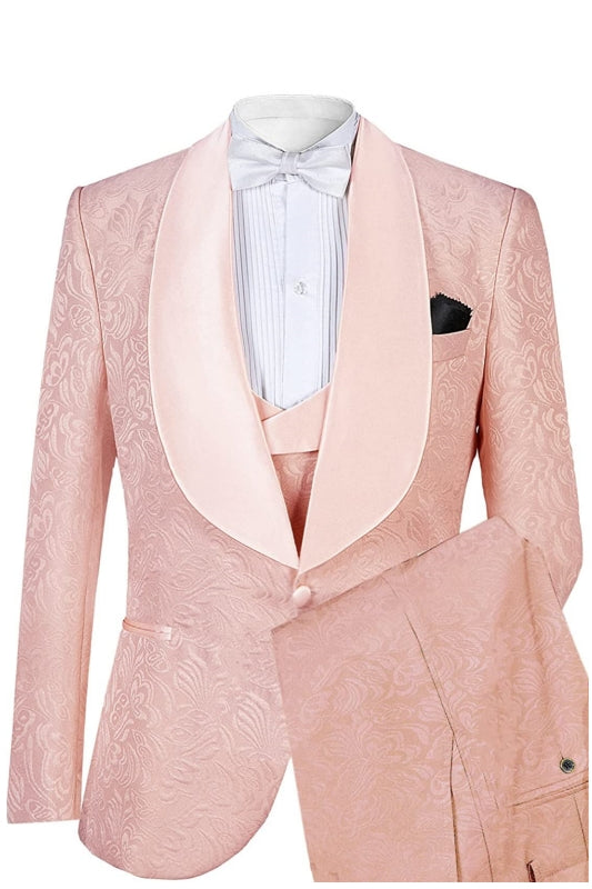 Andy Pink Shawl Lapel Jacquard Wedding Suit for Men