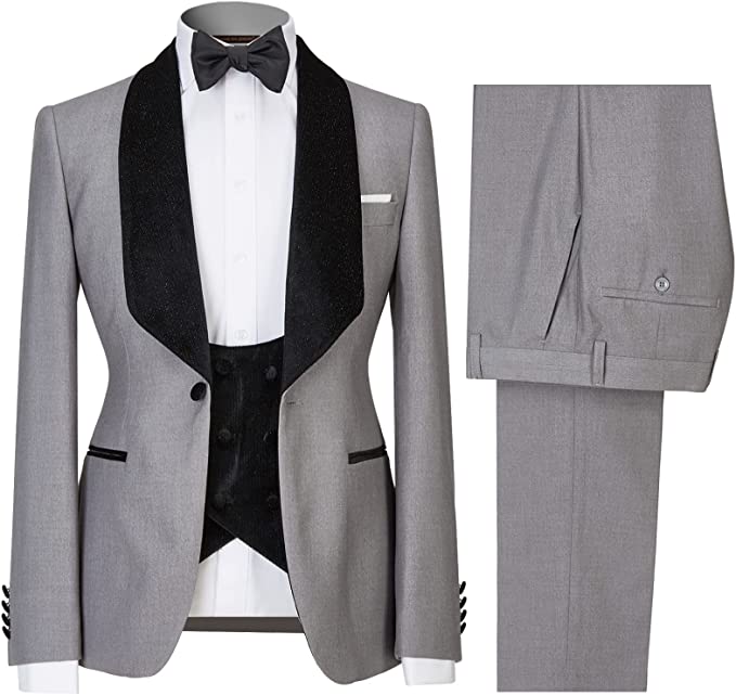 Arnold Gray Three-Piece Shawl Lapel Wedding Suit for Men