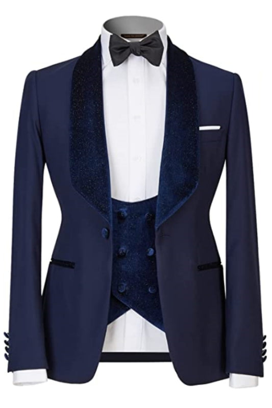 Arno Navy Blue Close-Fitting Three-Piece Wedding Suit for Men