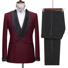 Addison Burgundy Slim Fit Wedding Suit with Black Shawl Lapel