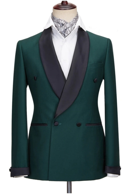 Adam New Arrival Deep Green Wedding Suit with Black Shawl Lapel