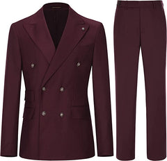 August Burgundy Double-Breasted Peaked Lapel Prom Suit for Men