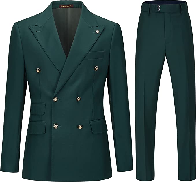 Baker Deep Green Double-Breasted Slim Fit Prom Suit for Men