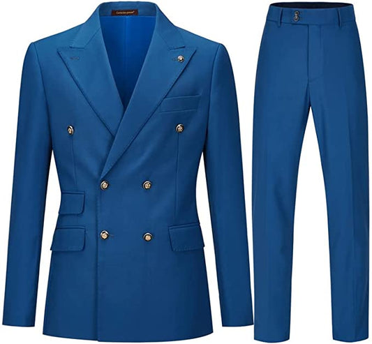 Avery Blue Double-Breasted Peaked Lapel Prom Suit