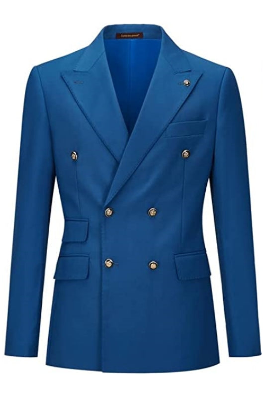 Avery Blue Double-Breasted Peaked Lapel Prom Suit