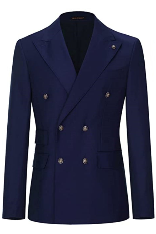 Augus Navy Blue Double-Breasted Peaked Lapel Business Suit - New Arrival