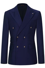 Augus Navy Blue Double-Breasted Peaked Lapel Business Suit - New Arrival