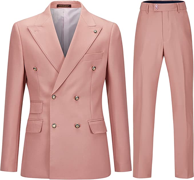 Baldwin Pink Double-Breasted Peaked Lapel Prom Suit for Men