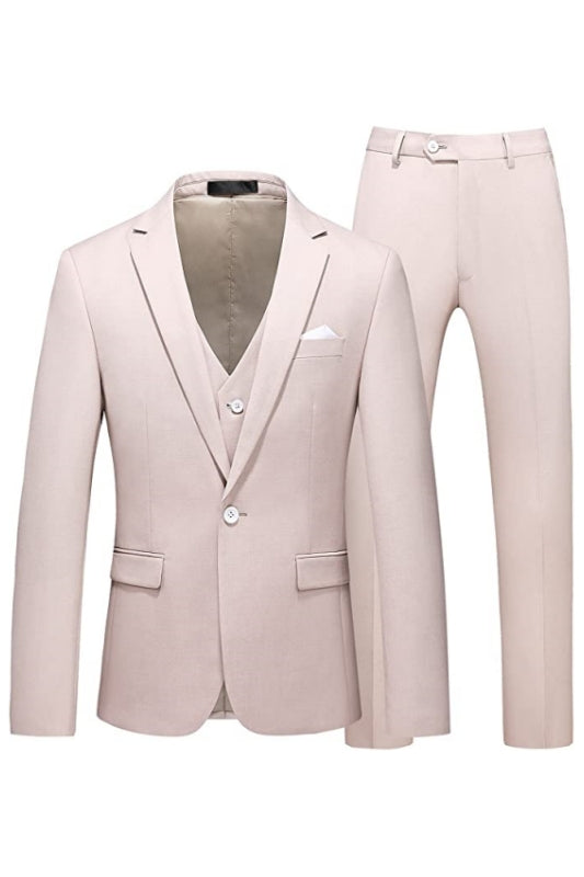 Bennett Simple Light Pink Notched Lapel 3-Piece Prom Suit