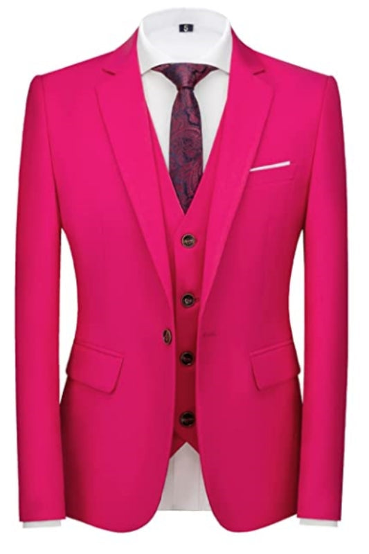 Rose Red Three-Piece Notched Lapel Prom Suit