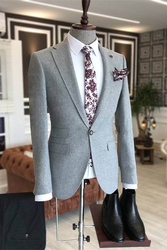 Gray Notched Lapel Business Suit