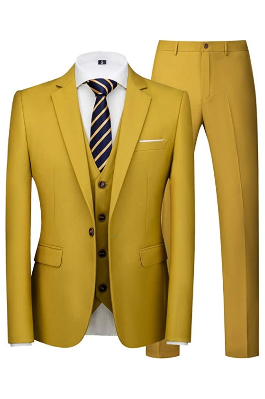 Bernard Fashion Mustard Notched Lapel 3-Piece Men's Prom Suit