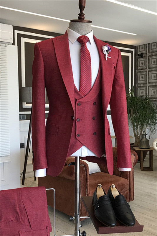 Channing Bespoke Burgundy Peaked Lapel 3-Piece Prom Suit