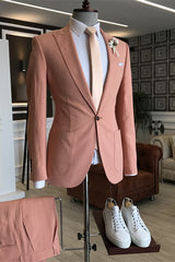 Byron Chic Salmon Pink Peaked Lapel Men's Prom Suit