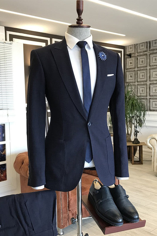 Burnell Navy Blue Peaked Lapel Business Suit