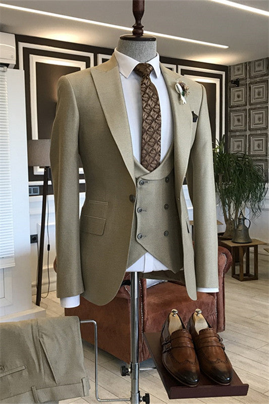 Cameron Bespoke Khaki Peaked Lapel 3-Piece Men's Prom Suit