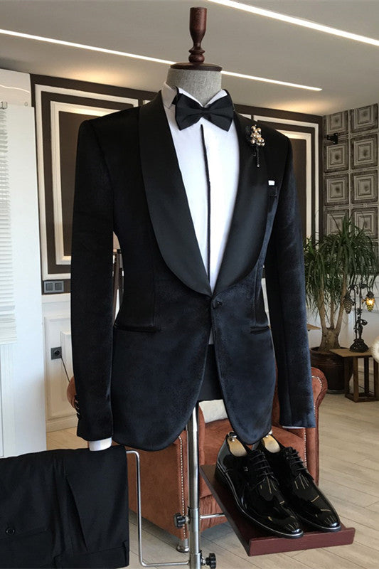 Conrad Black Shawl Lapel Close Fitting 2-Piece Velvet Wedding Suit