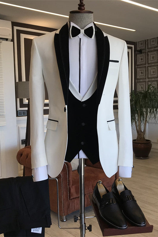 Clement White Shawl Lapel 3-Piece Bespoke Wedding Suit