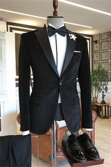 Cleveland Black Peaked Lapel 2-Piece Bespoke Corduroy Men's Prom Suit