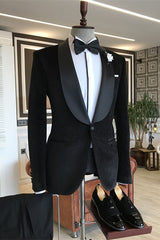 Clyde Simple Black Shawl Lapel 2-Piece Corduroy Wedding Suit