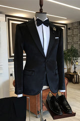 Colby Stylish Black Peaked Lapel Velvet Men's Prom Suit