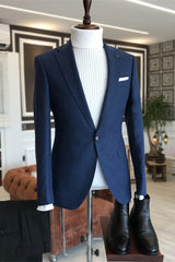 Boris Fancy Deep Blue Notched Lapel Men's Prom Suit