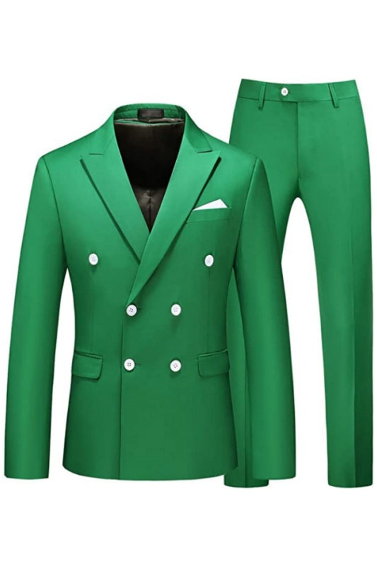 Bartholomew Modern Green Peaked Lapel Double Breasted Prom Suit