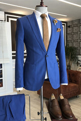 Blue Peaked Lapel Prom Suit