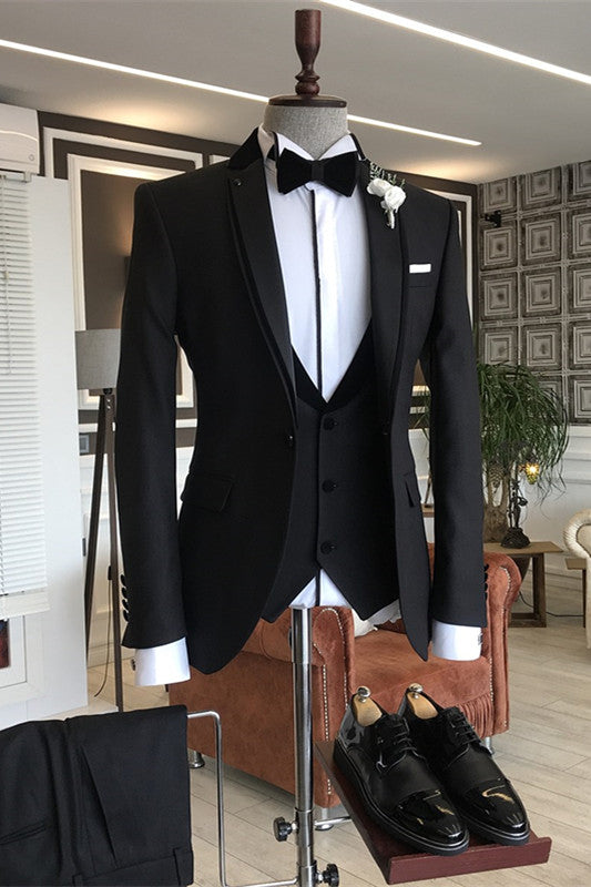 Darcy Black Three-Piece Notched Lapel Business Suit