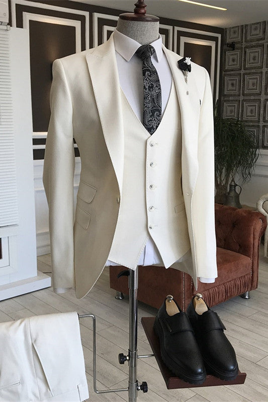 Dunn White Three-Piece Peaked Lapel Prom Suit