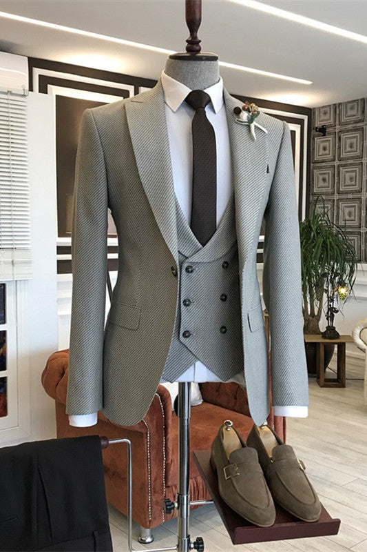 Egbert Light Gray Peaked Lapel 3-Piece Slim Business Suit