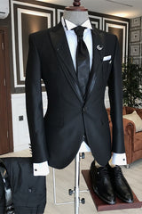 Black Three-Piece Peaked Lapel Business Suit