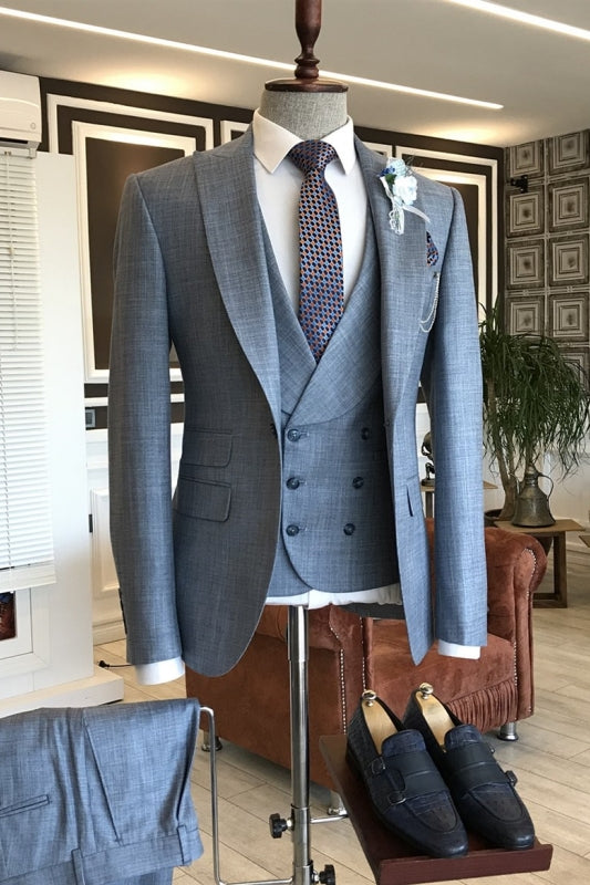 Fabian Dusty Blue Peaked Lapel 3-Piece Bespoke Business Suit