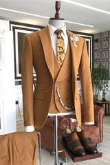 Evan Light Khaki Three-Piece Peaked Lapel Prom Suit