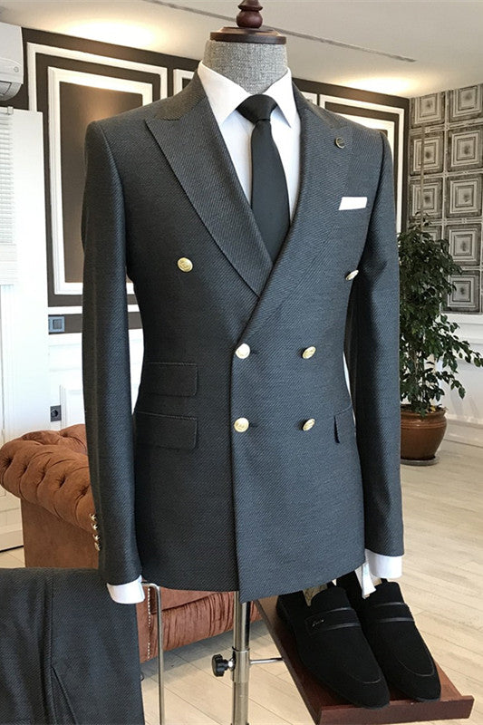 Gene Black Double-Breasted Peaked Lapel Business Suit