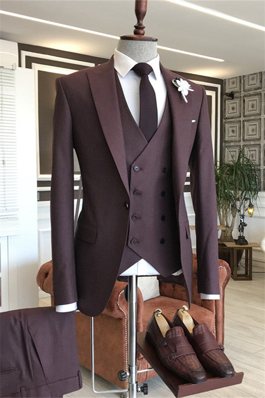 Elroy Glamorous Burgundy Peaked Lapel 3-Piece Men's Prom Suit